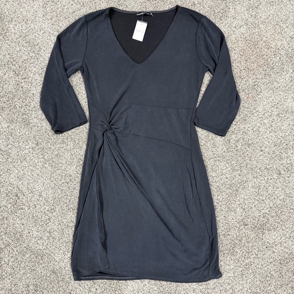 NWT Abercrombie & Fitch Dark Grey Twisted Full Sleeves Jersey Dress Women’s M